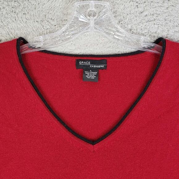 Grace Cashmere Women's Red V-Neck 100% Cashmere Sweater/Pullover Size M/L - Picture 7 of 8